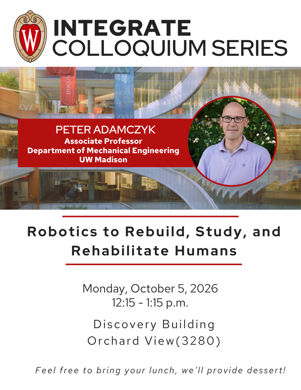 Flyer for 10/5/26 INTEGRATE Colloquium with Peter Adamczyk
